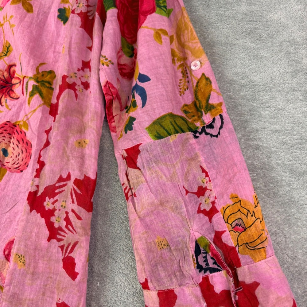 Vintage Goa Womens S Pink Floral Tunic Pintuck Cotton Boho Patchwork Top Rolltab - Picture 9 of 13